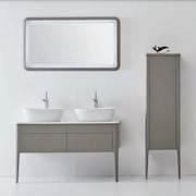 出口灰色浴室柜组合双盆台上盆，洗漱台人造石洗手间卫浴柜简约现代