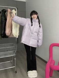 2023冬季美式复古PU皮棉衣外套女款宽松bf百搭面包服ins棉服