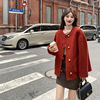 韩版红色小香风毛呢外套女2023年春秋季加棉加厚显瘦呢子大衣