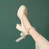 法式玛丽珍女鞋2024气质，单鞋白色婚鞋配裙子防水台粗跟高跟鞋