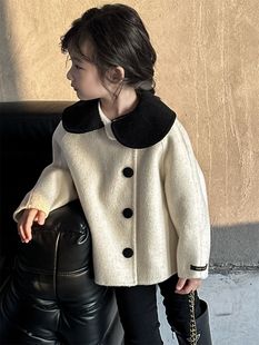 2024秋冬韩国童装女童小香风，上衣双面绒娃娃领时尚女宝宝外套