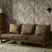 新中式家具轻奢二人位实木沙发木布结合(布结合)沙发实木窄沙发小户型直排