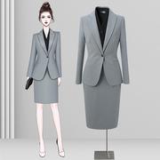 灰色西装套装女春秋通勤面试上班正式场合职业，套裙高级感西服外套