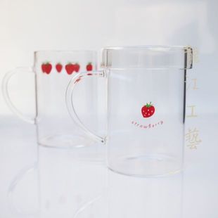 小草莓hellokitty大容量，耐热玻璃杯带把手，带盖泡茶杯开水微波炉