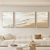 客厅装饰画奶油侘寂风抽象高级肌理感海景壁画，三联沙发背景墙挂画
