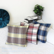 美式经典双面亚麻格子条纹客厅，卧室沙发靠垫套方抱枕套454050