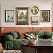 美式复古沙发背景墙装饰画法式中古风客厅挂画轻奢小众组合餐厅壁