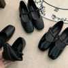 黑色玛丽珍鞋女鞋子2023年春秋，浅口软平底漆皮，小众配裙子单鞋