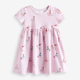 女童粉红色精灵短袖连衣裙宝宝，纯棉公主裙儿童，夏装中小童仙女裙子