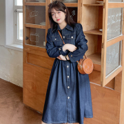 大码mm胖连衣裙遮肚春秋款气质胖妹妹a字减龄衬衫牛仔裙子 polo领