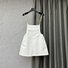 白色连体短裙女夏装2024韩版时尚，大口袋a字型，牛仔背带裙子潮