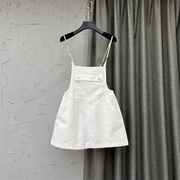 白色连体短裙女夏装2024韩版时尚大口袋A字型牛仔背带裙子潮