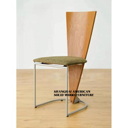 中古实木高靠背(高靠背，)餐椅设计师简约金属，咖啡厅样板房餐桌椅个性书桌椅