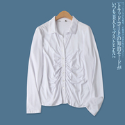 褶皱衬衫春季外贸女装百搭休闲翻领单排扣显瘦长袖衬衣16516