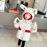 兔耳女童棉服冬装2023儿童，洋气羽绒棉袄冬季加厚宝宝棉衣外套