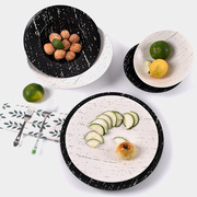 欧式INS简约泥痕微风陶瓷西餐具 创意印花草帽盘沙拉碗牛排盘