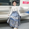 缎蓝质感汉服女童马面裙套装儿童中国风立领蕾丝上衣明制印花女孩