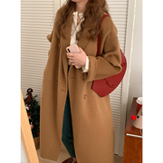 冬季韩系双面羊绒，大衣女中长款驼色高级感小个子茧型羊毛呢子外套