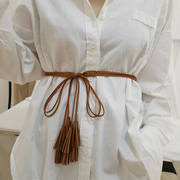 韩国绒系绳腰带女配裙子，夏季打结编织流苏，腰饰装饰小皮带百搭裙带