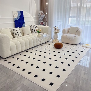 侘寂风客厅地毯日式现代简约北欧沙发茶几地毯卧室床边棋盘格地垫