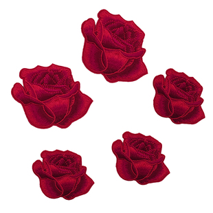 大小号刺绣红色玫瑰花布贴补丁贴自粘背胶羽绒服包包修补破洞贴花