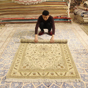真丝地毯 手工羊毛波斯地毯美式田园手工编织毯北欧卧室地毯