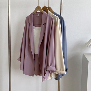 春秋设计感小众香芋紫西服，女夏英伦风薄款西装外套韩版宽松防晒衫