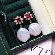 E1011 红色宝石巴洛克珍珠耳环