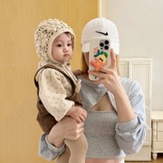 婴儿帽子秋冬款韩版洋气，女宝宝手工针织帽冬天女童，公主护耳毛线帽