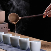 陶瓷分茶勺套装日式小煮茶器，长柄舀茶勺茶匙茶勺实木茶勺茶铲家用