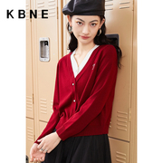 商场同款假两件红色毛衣开衫女kbne2023年春高级感超好看上衣