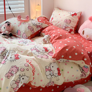 纯棉床上四件套全棉卡通儿童kt猫被套床品红色床单人三件套