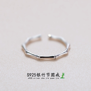 s925纯银竹节戒指女小众，设计高级感男款，单身素圈尾戒开口食指素戒