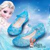 冰雪奇缘夏季公主鞋，女童高跟舞蹈鞋，蓝色水晶鞋儿童洞洞坡跟凉鞋
