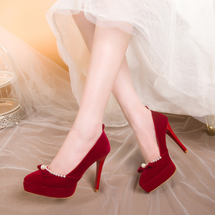 防水台超高跟鞋红色婚鞋女2023年结婚鞋子新娘鞋秀禾婚纱两穿