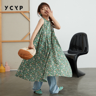 YCYP童装洋气时髦女童碎花连衣裙夏季中大童无袖纯棉儿童裙子