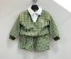 韩国童装 24春儿童宝洋气翻领假两件墨绿千鸟格卫衣中裤套装