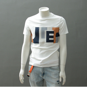 贴布字母拼接短袖T恤男夏季韩版小众修身显瘦高品质奢华打底短袖t