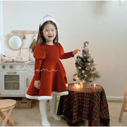 现韩国童装女童，小朋友冬款天鹅绒，太空棉圣诞节新年连衣裙