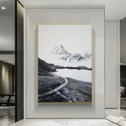 手绘油画黑白雪山现代立体抽象玄关墙装饰画美式客厅，餐厅挂画山脉