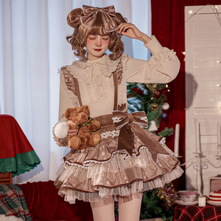 小鹿斑比skWP原创设计三段圣诞背带可拆短裙春秋甜美lolita