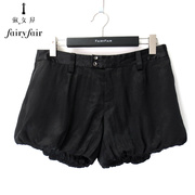 淑女屋fairyfair女短裤，口袋双层黑色雪纺，时尚灯笼裤夏季