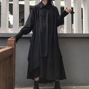山本耀司小众设计师款暗黑系2023秋季长袖中长款衬衫+黑色半身裙