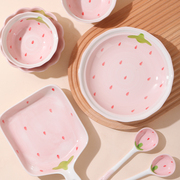 草莓一人食餐具碗碟套装碗盘家用组合可爱创意饭碗面碗烤盘高颜值