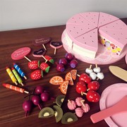 木制宝宝益智角色扮演玩具，草莓双层蛋糕儿童，过家家生日蛋糕切切看