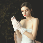 新娘白色婚纱手套短款薄款蕾丝花边夏季复古韩式结婚礼服手纱配件