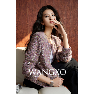 WANGXO丨篙级手工坊编织亮片粗花呢丨高定立裁经典箱型小香风外套