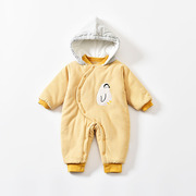 多比兔婴儿连体衣秋冬夹棉哈衣偏襟，外出服宝宝衣服保暖棉服0-3岁