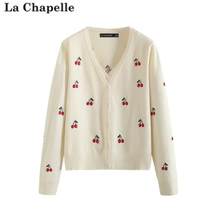 拉夏贝尔lachapelle樱桃刺绣，针织毛衣女(毛衣女)设计感假两件秋装短外套