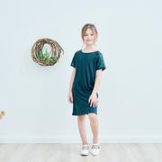 130160夏季女童短袖，连衣裙中大童薄款绿色裙子儿童休闲直筒裙